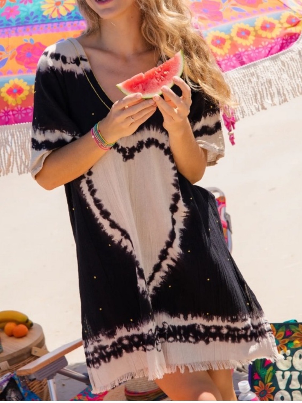 Natural Life Tie Dye Sayulita Dress Caftan Cover Up OSFM